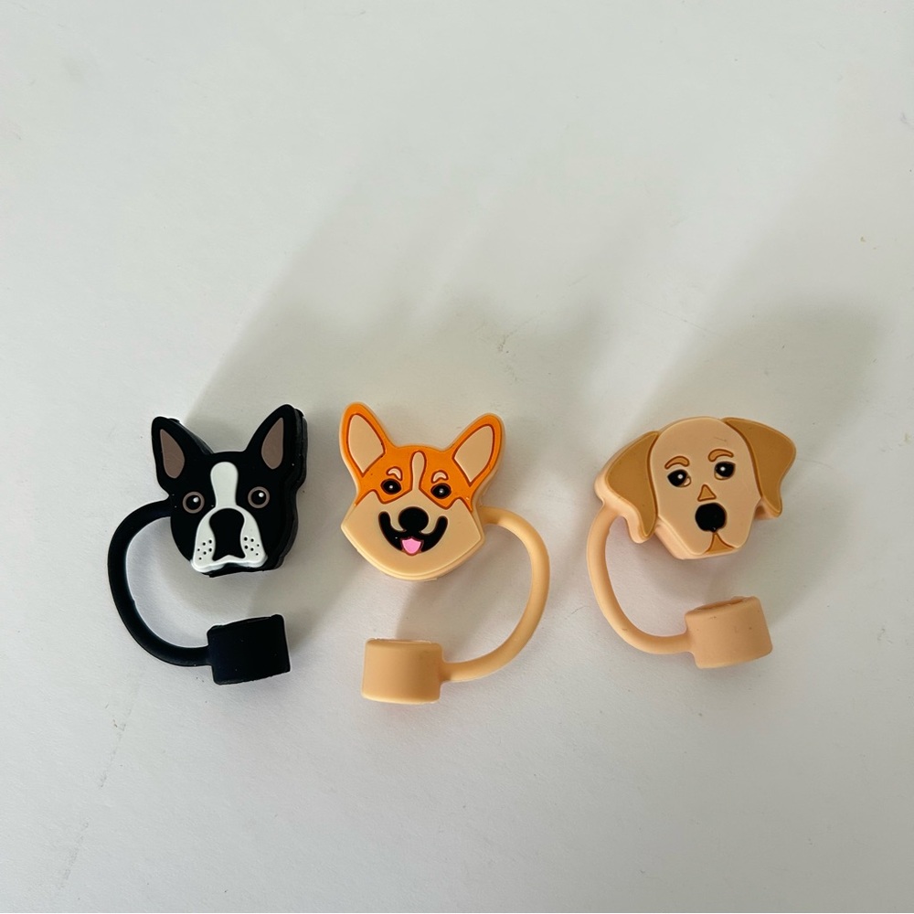 Silicone Dog Straw Toppers - Pack of 3